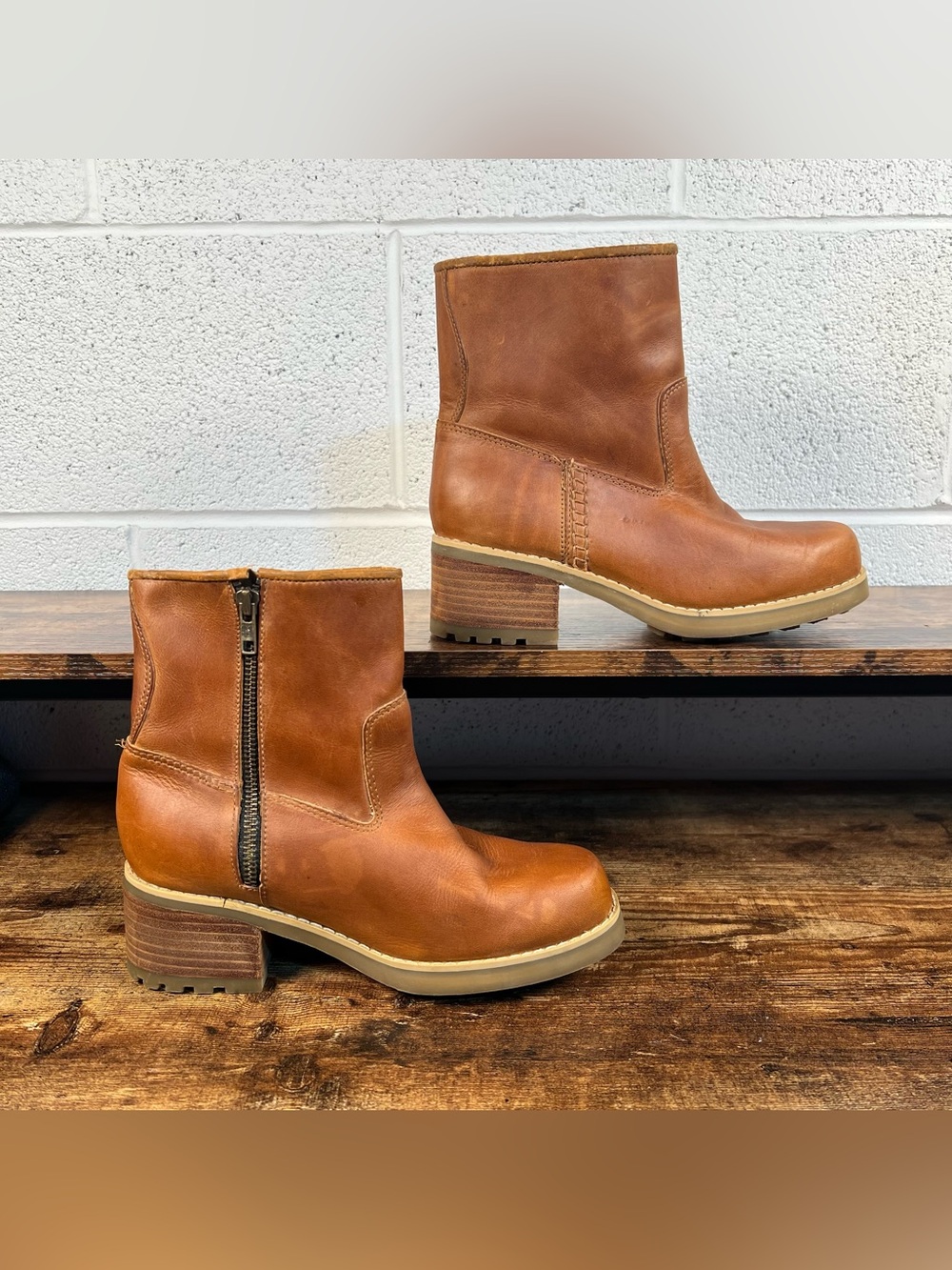 Candies Vintage Leather Boots y2k 90s Brown Tan Chunky Block Heel Women's 8